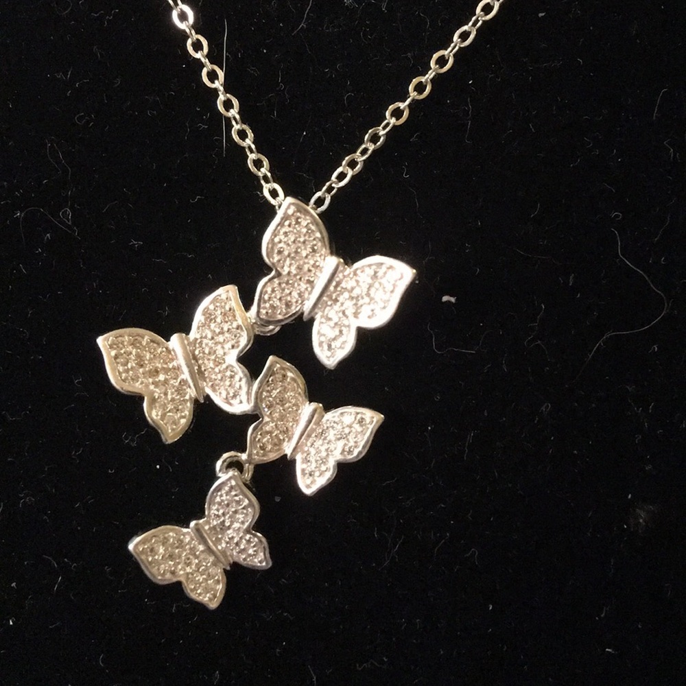 Sterling Silver & CZ Butterflies Necklace